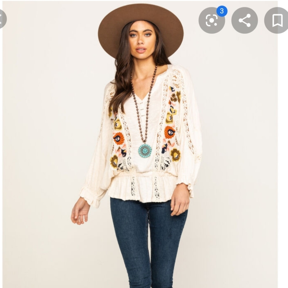 Free People Serafina Embroidered Eyelet Blouse S